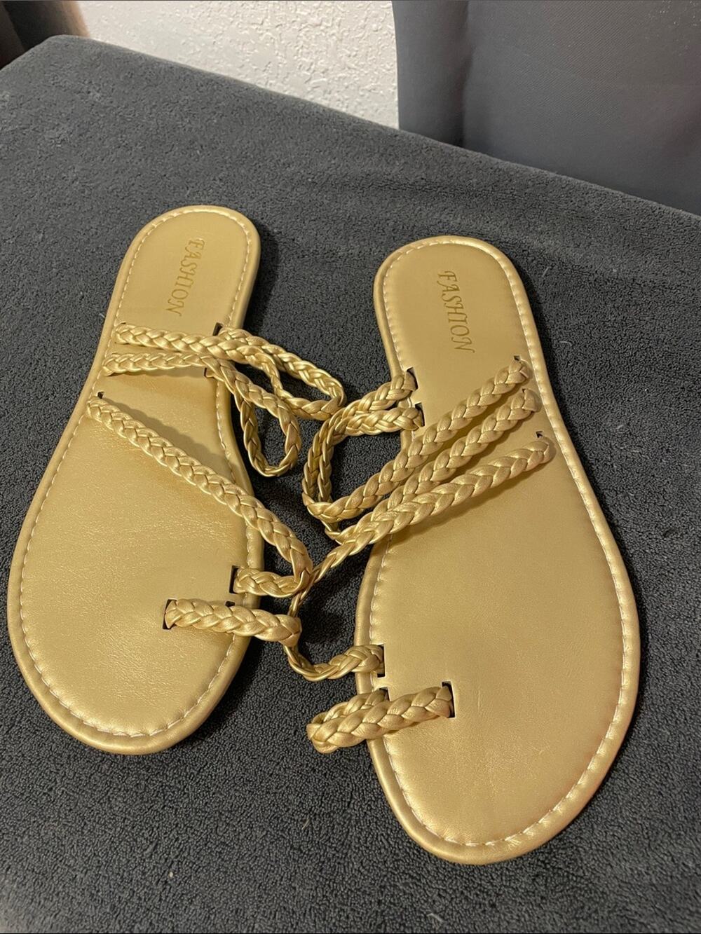 Fashion Braided Strappy Slide Sandals in Gold - NWOT Women